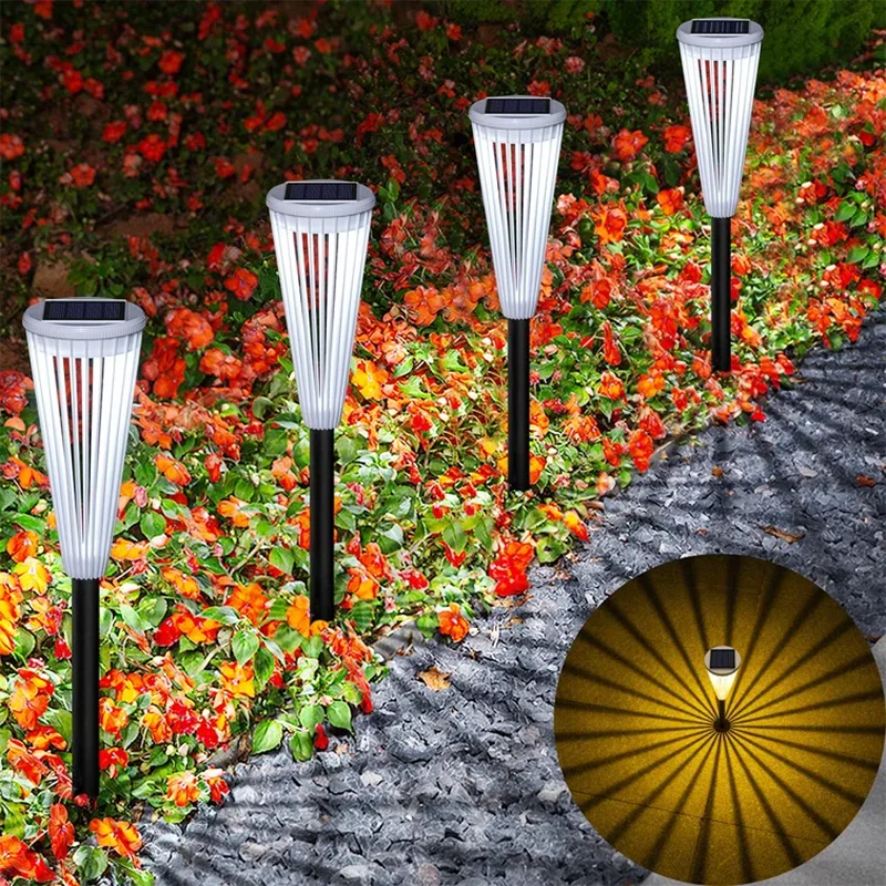 SM23469 ABS Plastic Solar Pathway Lights, Pack of 2, Stake Lantern with Leaf and Marigold Flower Design_3