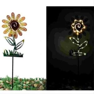 SM23490 Small Ornate Gold Metal Iron Solar Flower Stake Light