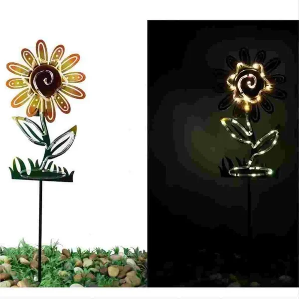 SM23490 Small Ornate Gold Metal Iron Solar Flower Stake Light