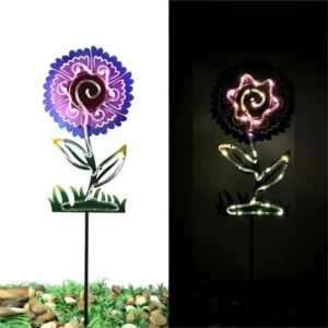 SM23491 Large Matte Black Metal Iron Solar Flower Stake Light