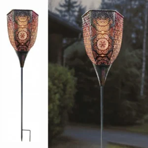 SM23493 Silver Metal Iron Solar Torch Stake Light, Small Minimalist Design with Base