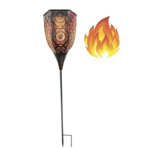 SM23493 Silver Metal Iron Solar Torch Stake Light, Small Minimalist Design with Base_2