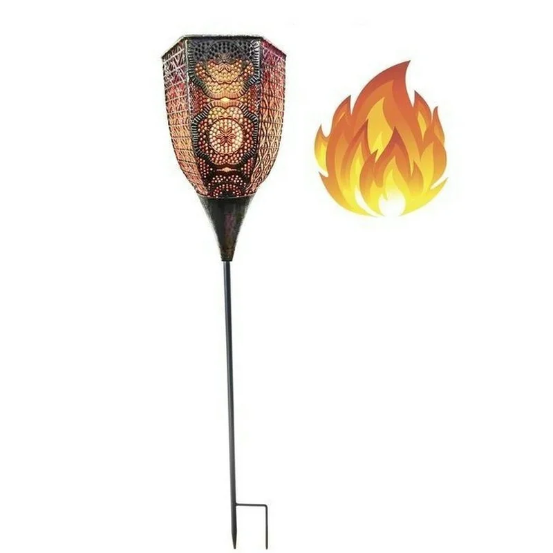 SM23493 Silver Metal Iron Solar Torch Stake Light, Small Minimalist Design with Base_2