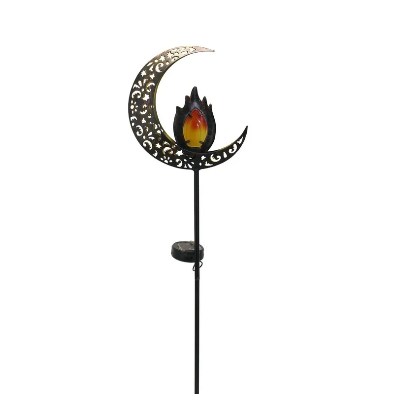 SM23518 Silver Metal Iron + Glass Solar Flame Stake Light, Small and Minimalist