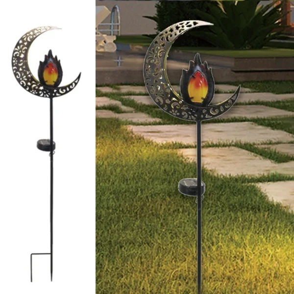 SM23518 Silver Metal Iron + Glass Solar Flame Stake Light, Small and Minimalist_2