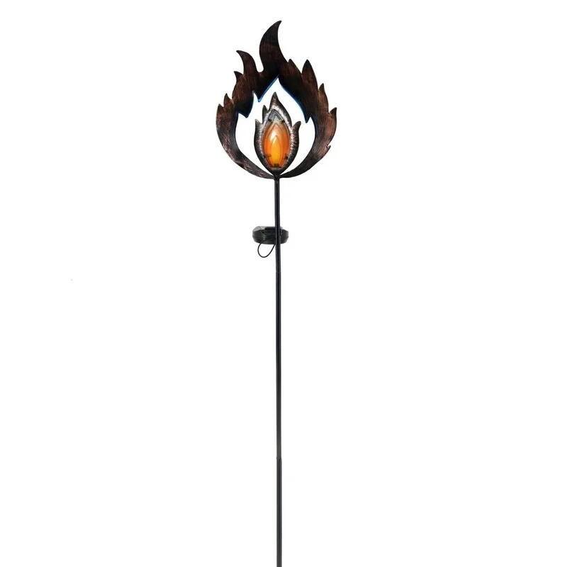 SM23520 Gold Metal Iron + Glass Ornate Mini Solar Flame Stake Light