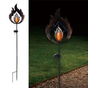 SM23520 Gold Metal Iron + Glass Ornate Mini Solar Flame Stake Light_2