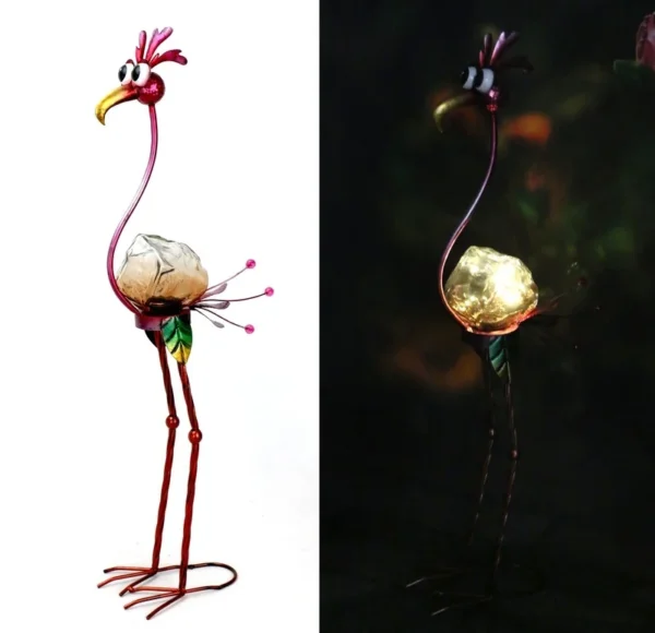SM23523 Blue Peacock Solar Freestanding Decorative Light - Metal Iron & Glass, Animal Bird Design, with Stand and Base