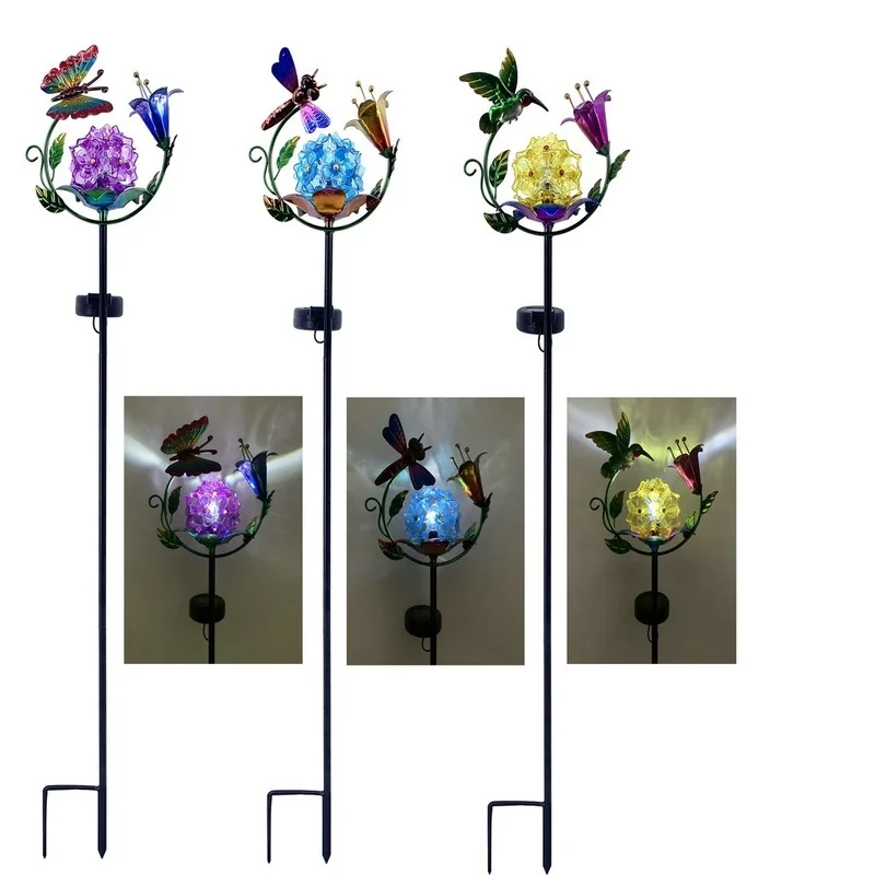 SM23526 PP Plastic Decorative Solar Stake Light - Animal, Butterfly, Dragonfly, Flower, Lily, Orchid, Globe, Leaf Styles