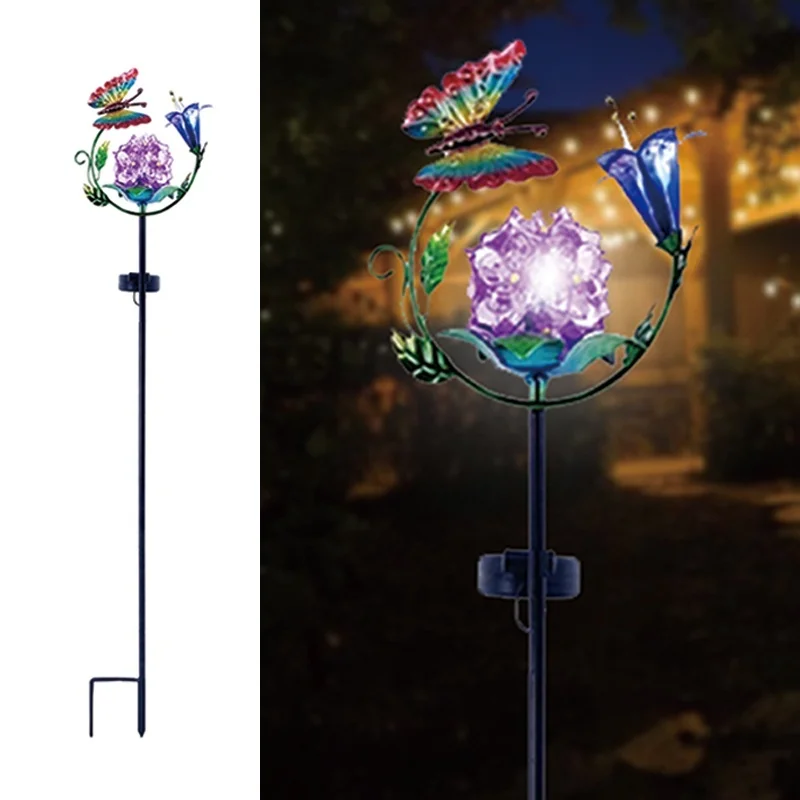 SM23526 PP Plastic Decorative Solar Stake Light - Animal, Butterfly, Dragonfly, Flower, Lily, Orchid, Globe, Leaf Styles_2