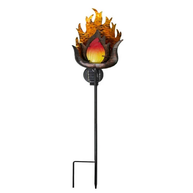 SM23529 Jumbo Modern Black Metal Iron + Glass Solar Flame Stake Light
