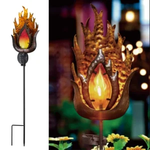 SM23529 Jumbo Modern Black Metal Iron + Glass Solar Flame Stake Light_2
