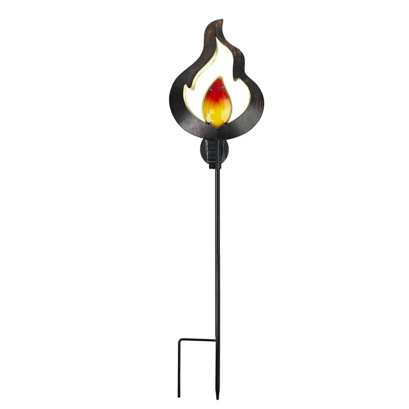 SM23531 Copper Metal Iron + Glass Solar Flame Stake Light, Small and Smooth