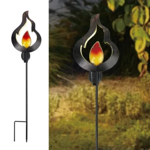 SM23531 Copper Metal Iron + Glass Solar Flame Stake Light, Small and Smooth_2