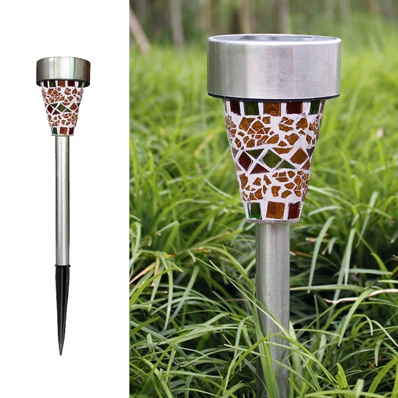 SM23550 Pack of 3 Brown Plastic PP Solar Mosaic Landscape Stake Lights, Decorative