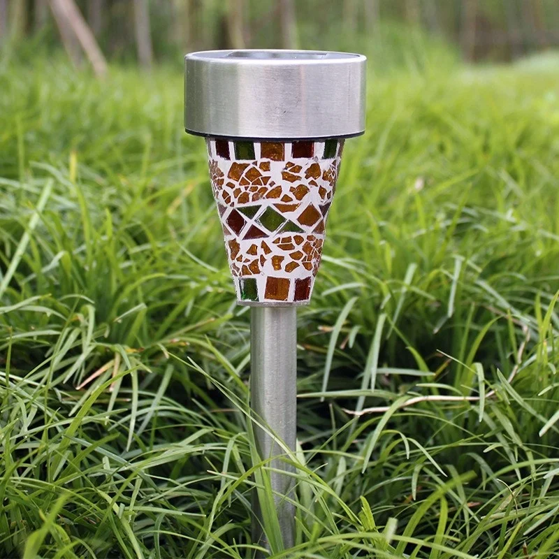 SM23550 Pack of 3 Brown Plastic PP Solar Mosaic Landscape Stake Lights, Decorative_3