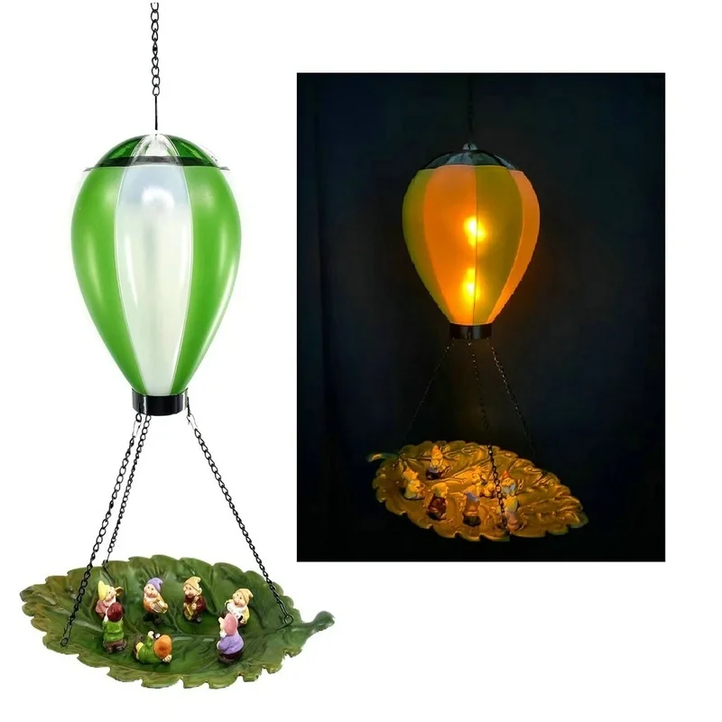 SM23576 Resin Statue Hot Air Balloon Solar Hanging Light with Animal Bird Feeder_2