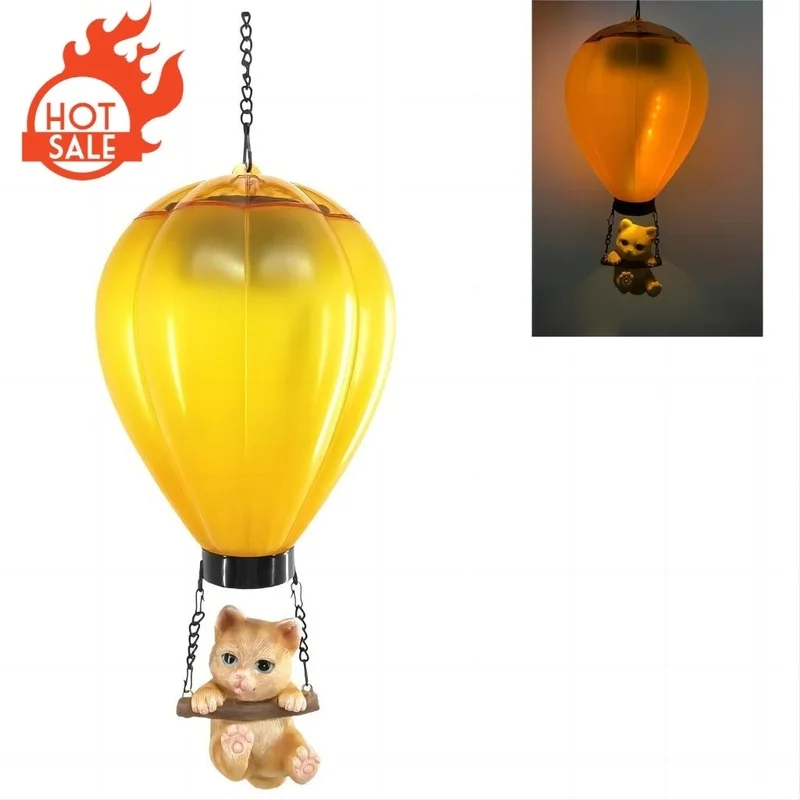 SM23583 Small Matte Bronze Resin Statue Hot Air Balloon Solar Hanging Light with Chain, Decorative