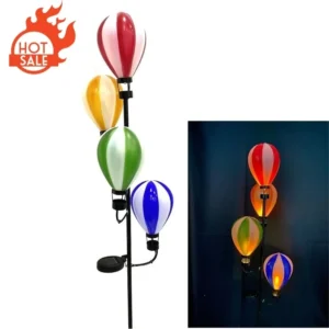 SM23589 Large Decorative Blue and White Striped Plastic PP Hot Air Balloon Solar Stake Light with Stand