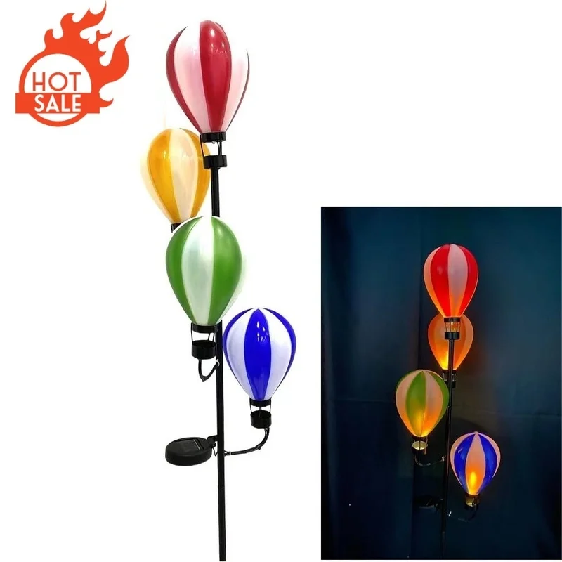 SM23589 Large Decorative Blue and White Striped Plastic PP Hot Air Balloon Solar Stake Light with Stand