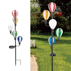 SM23590 Small Plastic PP Solar Stake Light with Blue and White Striped Hot Air Balloon Design, Decorative with Stand_3