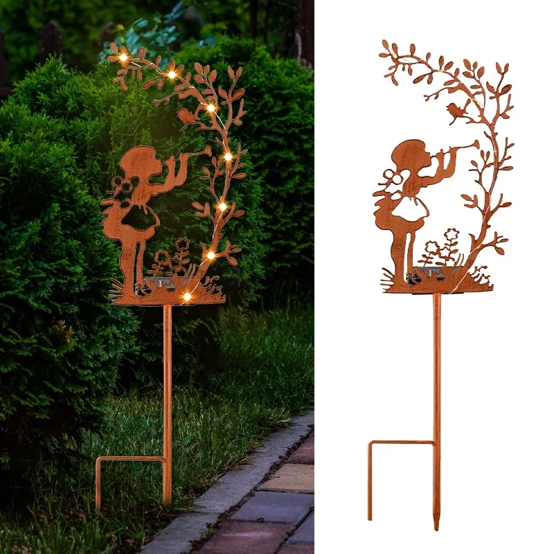 SM23603 Plastic PP Decorative Solar Stake Light with Tree, Girl, and Bird_4