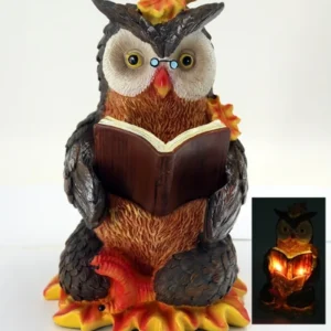 SM23631 Solar Resin Owl Bird Statue Freestanding Animal Light