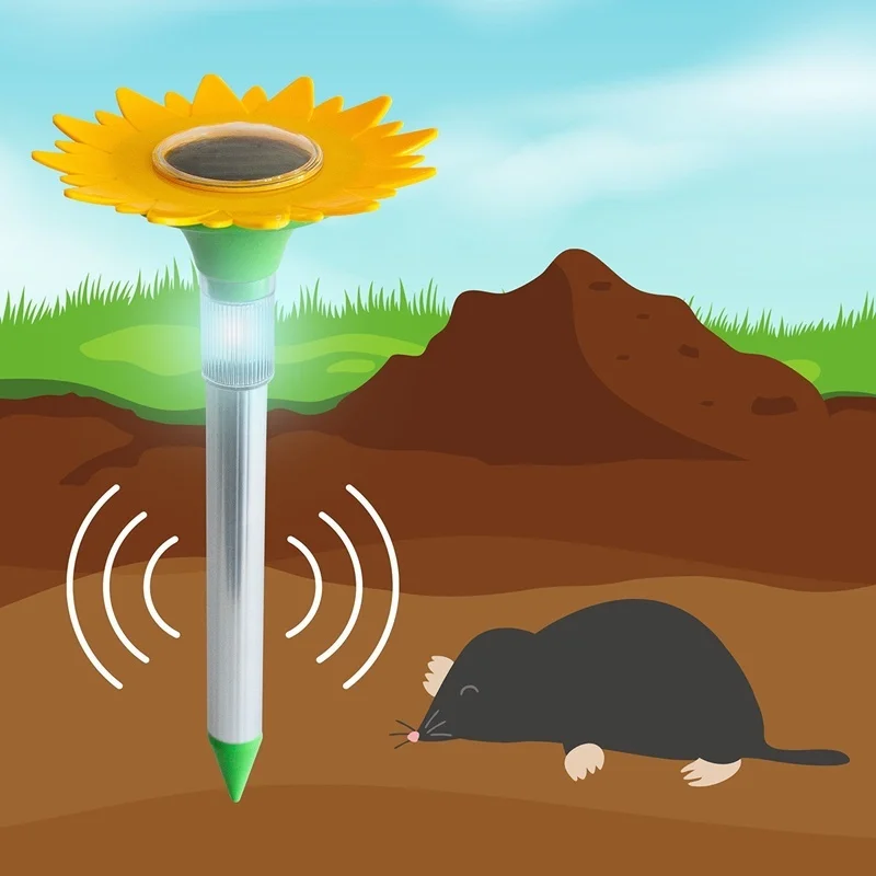 SM23928 ABS Plastic Sunflower Design Solar Mole and Snake Repeller Stake Light_10