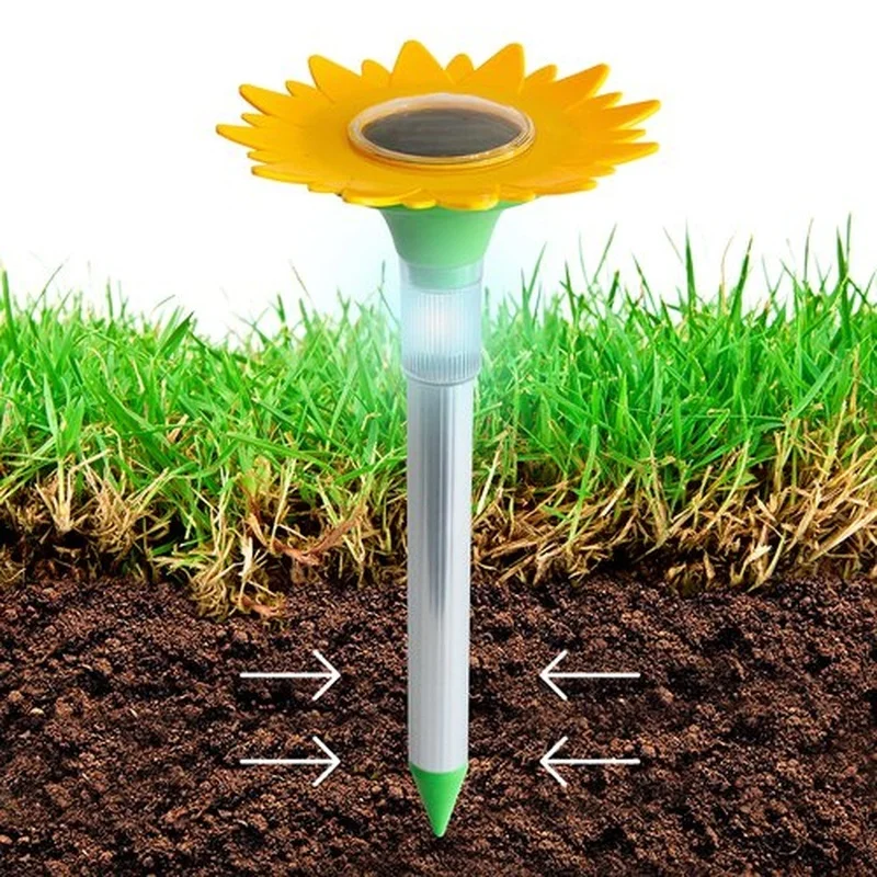 SM23928 ABS Plastic Sunflower Design Solar Mole and Snake Repeller Stake Light_12