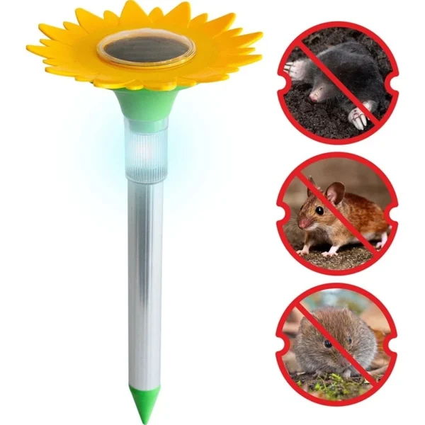 SM23928 ABS Plastic Sunflower Design Solar Mole and Snake Repeller Stake Light_8