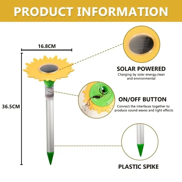 SM23928 ABS Plastic Sunflower Design Solar Mole and Snake Repeller Stake Light_9_20251010_142404