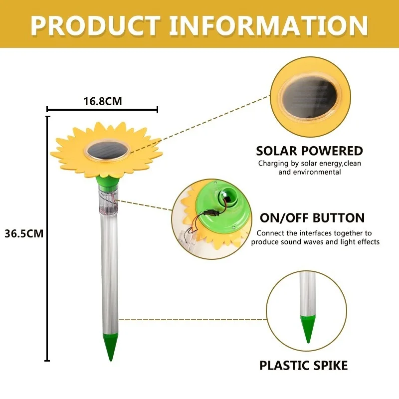 SM23928 ABS Plastic Sunflower Design Solar Mole and Snake Repeller Stake Light_9_20251010_142404