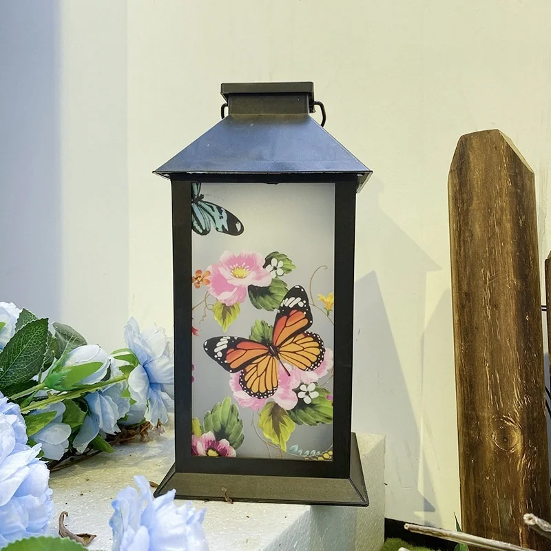 SM24007 Plastic PP Hanging Solar Lantern Light with Butterfly, Flower, and Rose Design_5