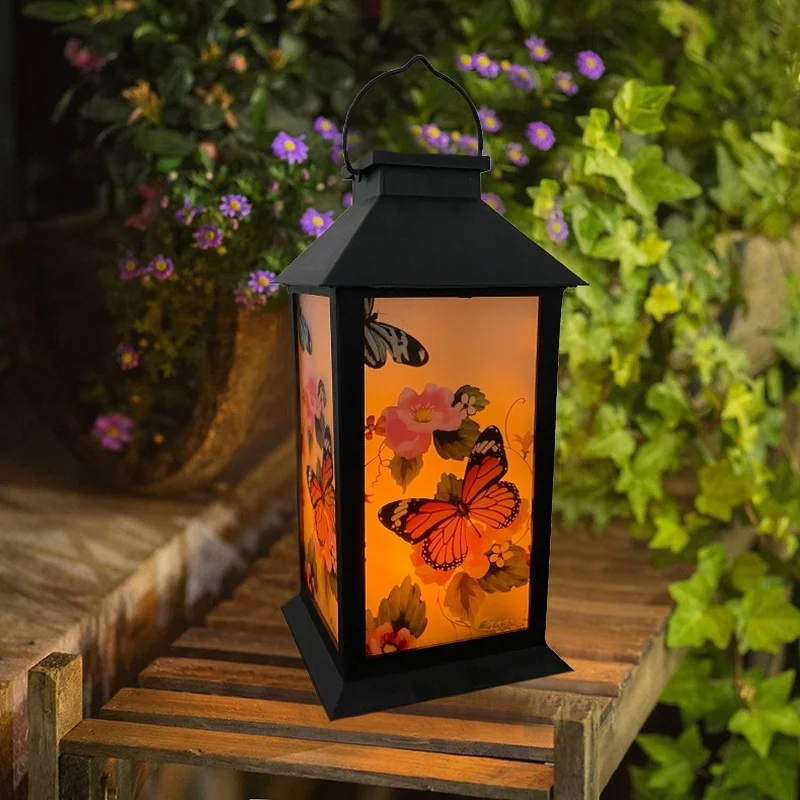 SM24007 Plastic PP Hanging Solar Lantern Light with Butterfly, Flower, and Rose Design_7