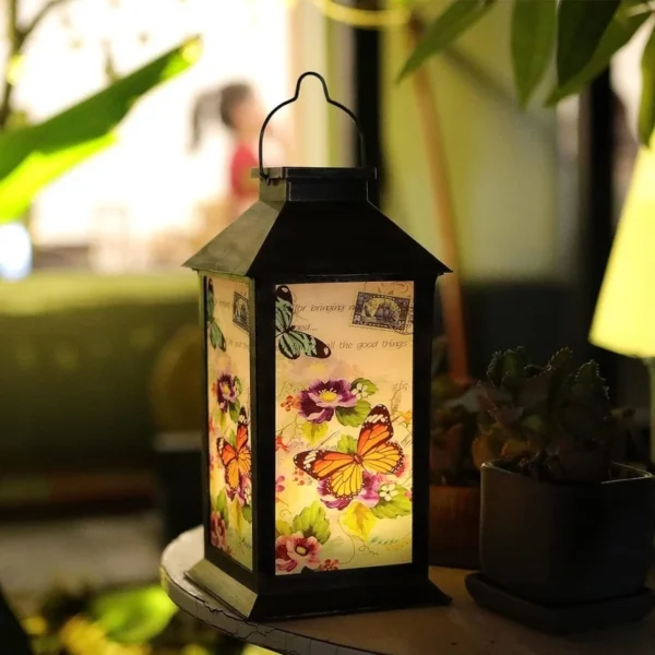 SM24007 Plastic PP Hanging Solar Lantern Light with Butterfly, Flower, and Rose Design_8