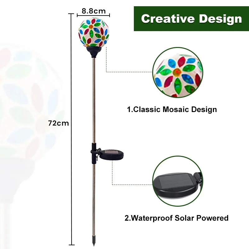 SM24013 Plastic PP Solar Stake Light with Mosaic Flower Design_4