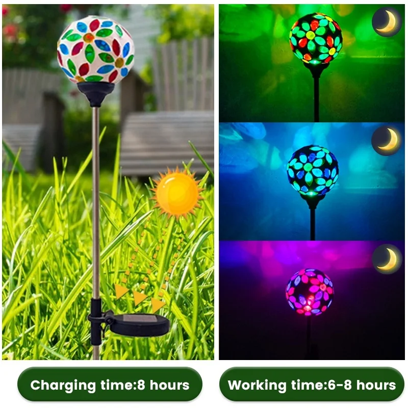 SM24013 Plastic PP Solar Stake Light with Mosaic Flower Design_5