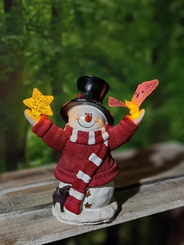 SM24025 Snowman Resin Statue Solar Freestanding Light