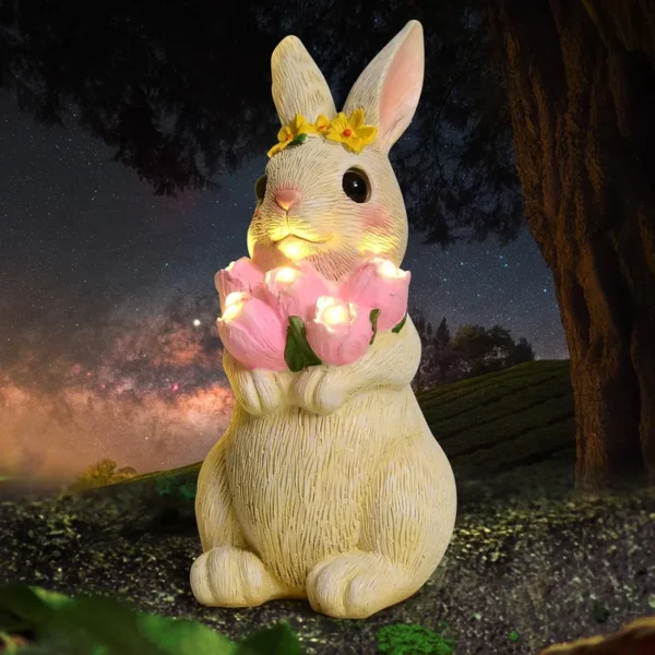 SM24026 Solar Rabbit Resin Statue with Freestanding Light