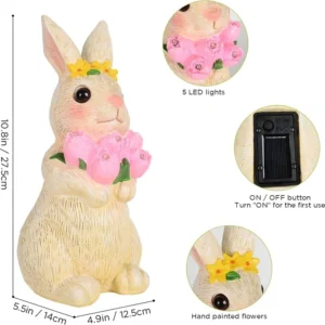SM24026 Solar Rabbit Resin Statue with Freestanding Light_2
