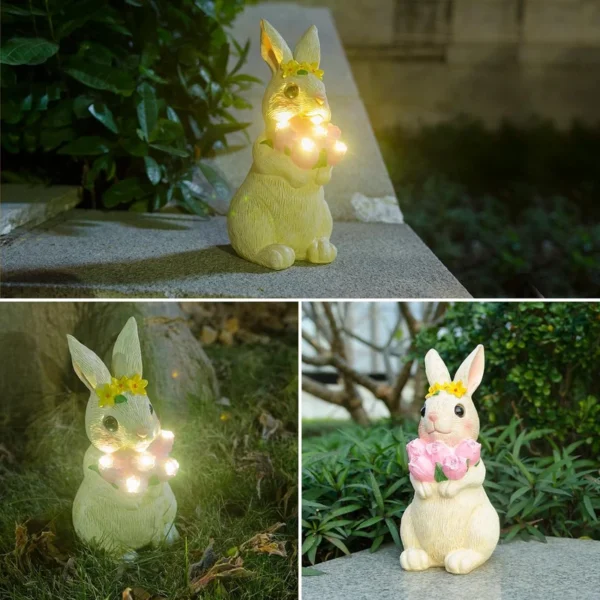 SM24026 Solar Rabbit Resin Statue with Freestanding Light_3