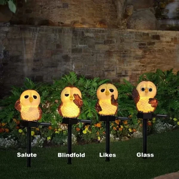 SM24042 Solar Owl Bird Resin Statue Animal Stake Light