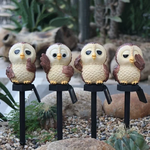 SM24042 Solar Owl Bird Resin Statue Animal Stake Light_2