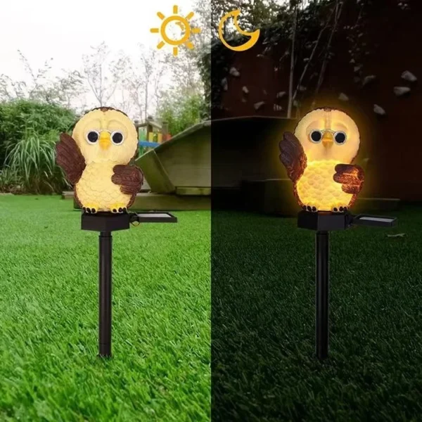 SM24042 Solar Owl Bird Resin Statue Animal Stake Light_3