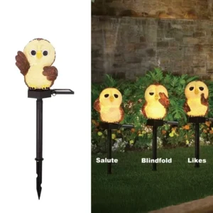 SM24042 Solar Owl Bird Resin Statue Animal Stake Light_4