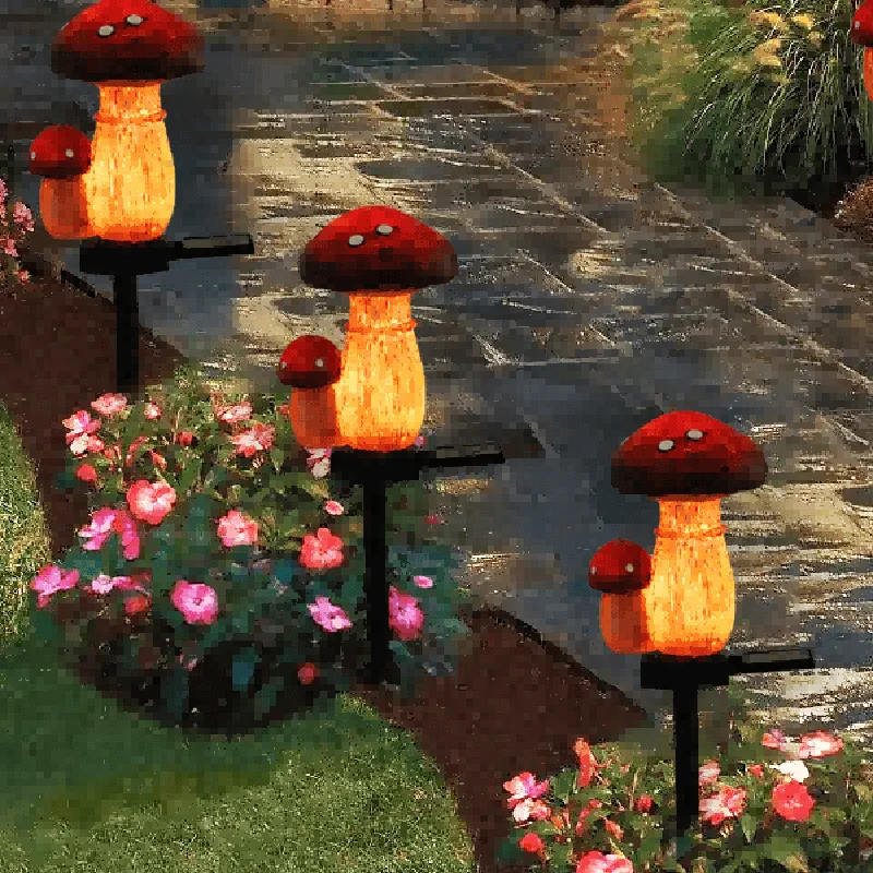 SM24067 Mushroom Resin Statue Solar Stake Light_2