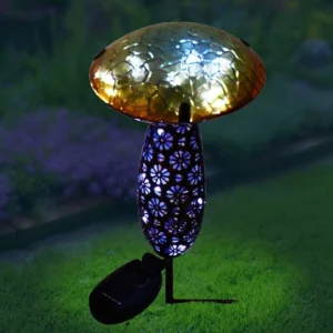 SM24082 Metal Iron and Glass Decorative Mushroom Solar Stake Light