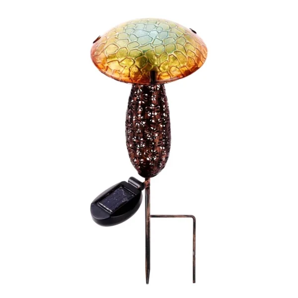 SM24082 Metal Iron and Glass Decorative Mushroom Solar Stake Light_3