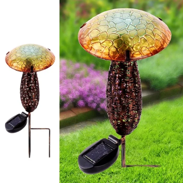 SM24082 Metal Iron and Glass Decorative Mushroom Solar Stake Light_4