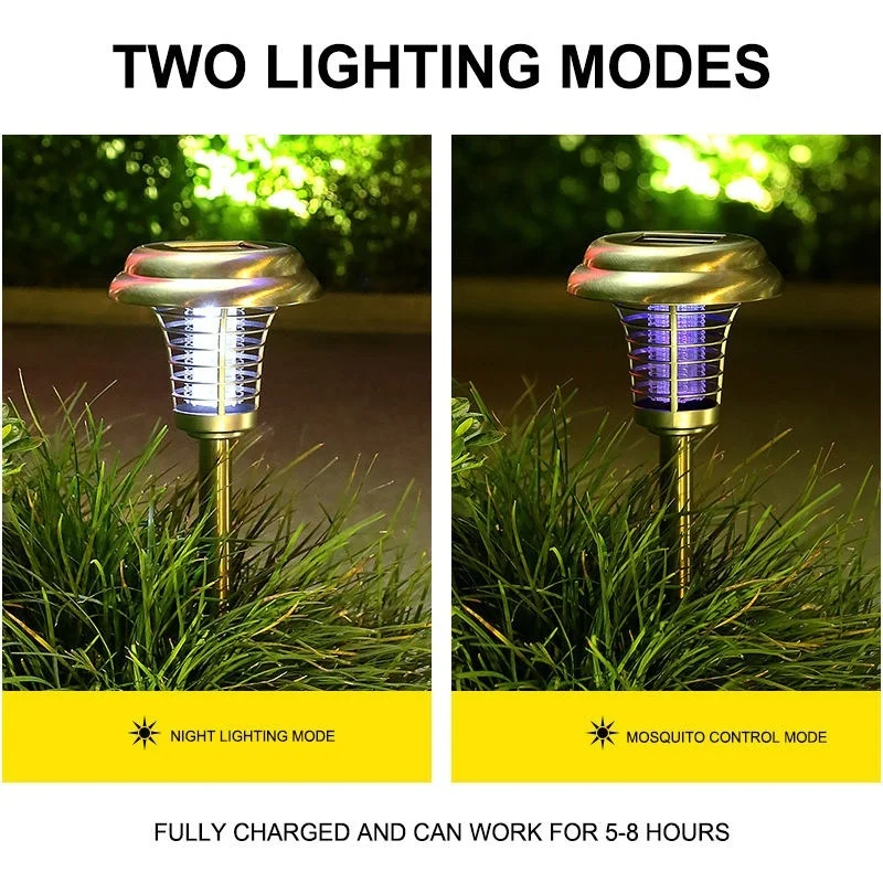 SM241031 Stainless Steel & ABS Plastic Solar Mosquito Killer Stake Light, Silver Spray Paint, Black, Medium, Matte, Decorative, with Stand